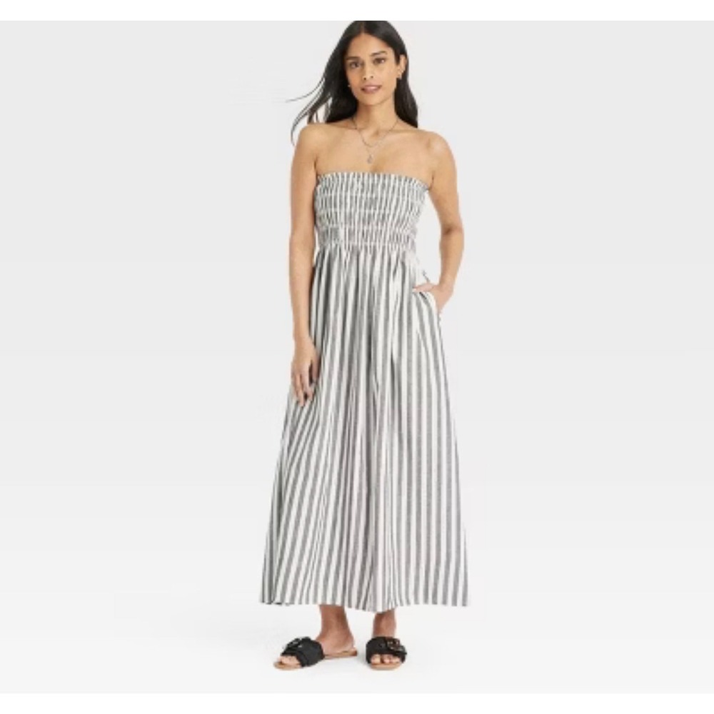 NWT Universal Threads Stripe Strapless Linen Blen… - image 1